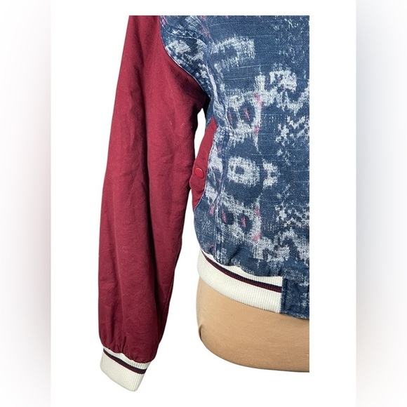 FREE PEOPLE Varsity of Dreams Bomber Jacket Denim Maroon XS - Picture 6 of 13